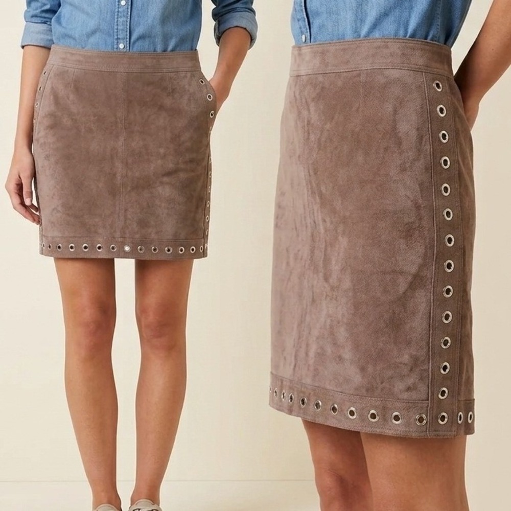 KORS Michael Kors Brown Suede Grommet Mini Skirt Size 6‎ Made in USA Designer